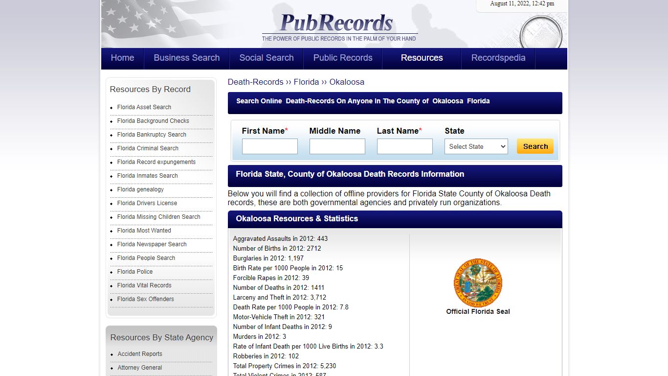 Okaloosa County, Florida Death Records