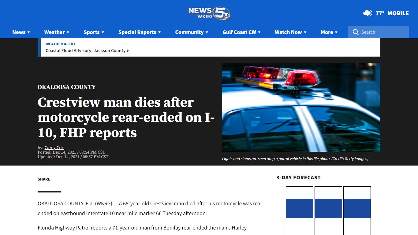 Crestview man dies after motorcycle rear-ended on I-10 ...